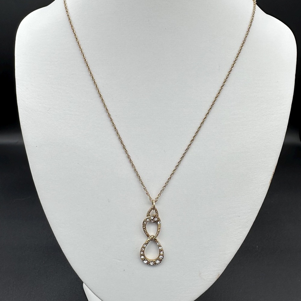 Vintage Avon Gold Tone Rhinestone Infinity Pendant Necklace Signed Jewelry